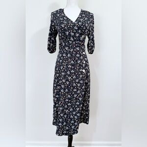 Crescent Floral Wrap Maxi Dress Blue Size Small